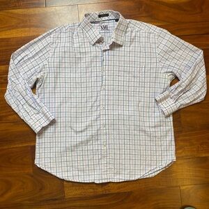 EUC Men’s Size 18 34/35, XMI Platinum Blue & Pink Plaid Button Down Dress Shirt